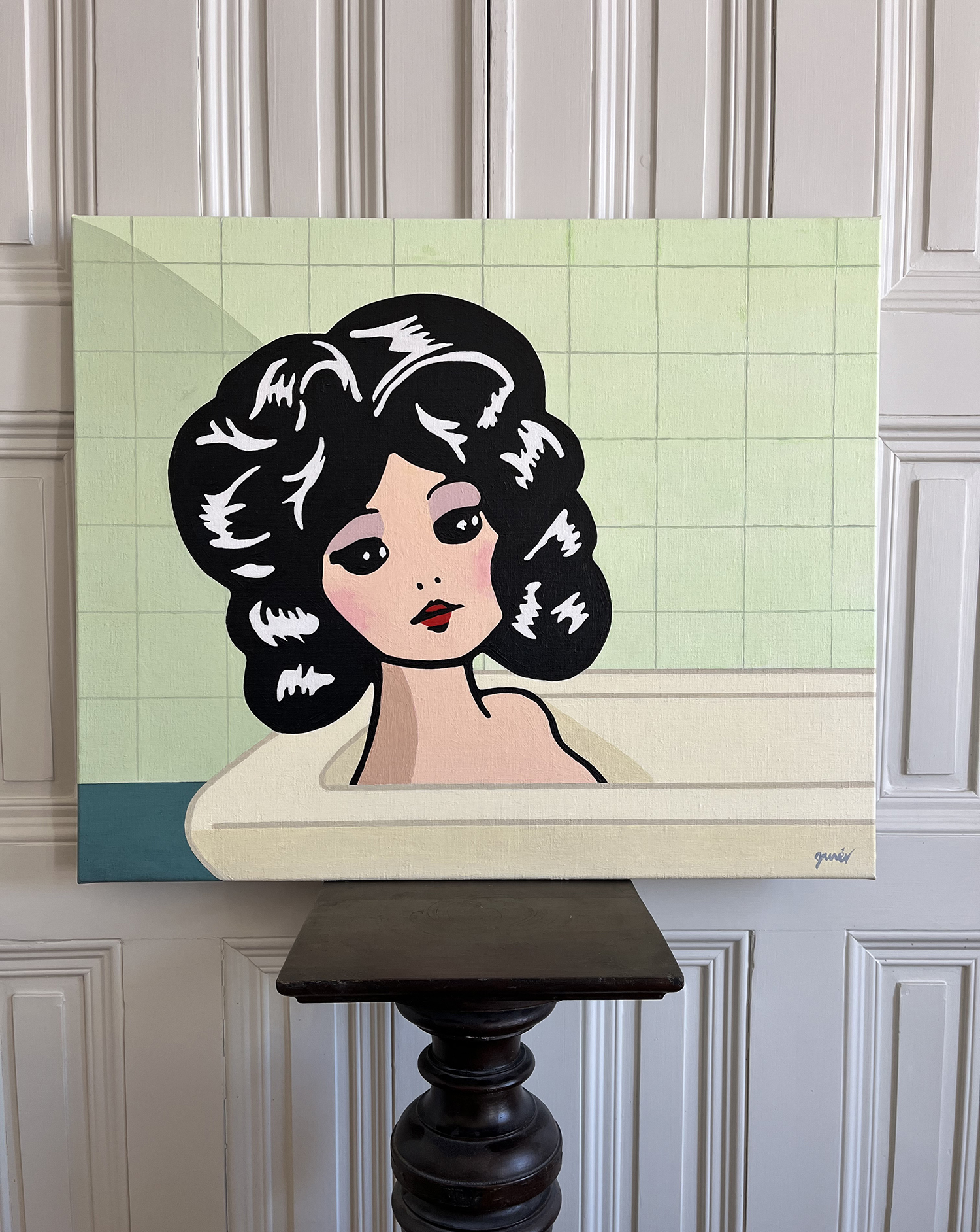 Painting of a girl in a bathtub
